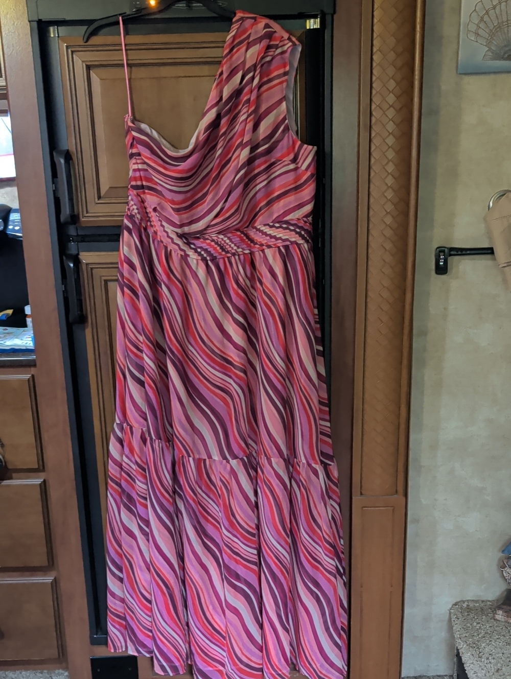 Tuckernuck One-Shoulder Maxi Dress in Pink Wave Print